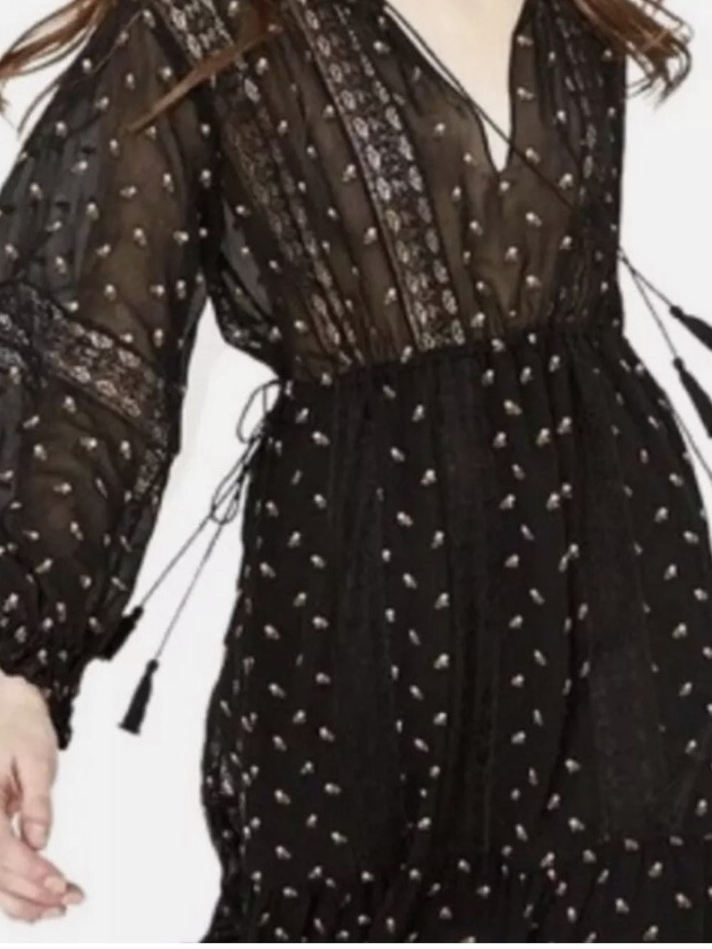 Ulla Johnson Black Floral Long Sleeve Midi with Pink Accents - Picture 3 of 5